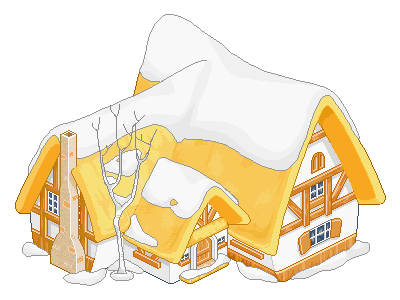 yellow snow-covered house